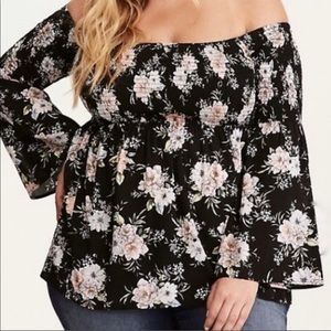 Torrid off-shoulder, floral smocked top